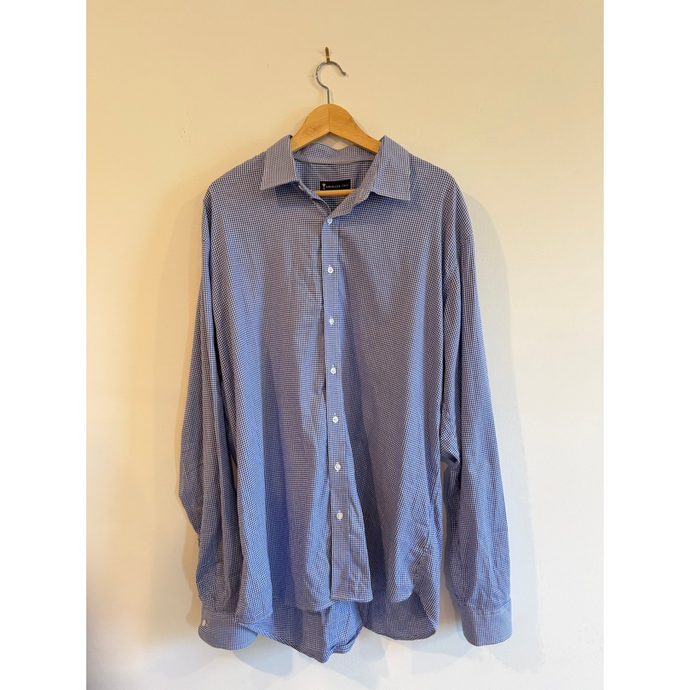 American Tall Mens XL Tall Blue Gingham Long Sleeve Button Down Shirt